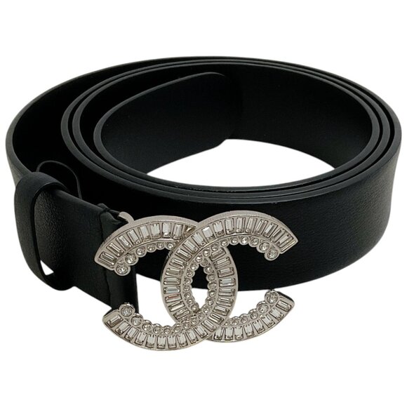 Chanel Black Leather Belt with Strass CC Logo Buckle - Picture 2 of 6
